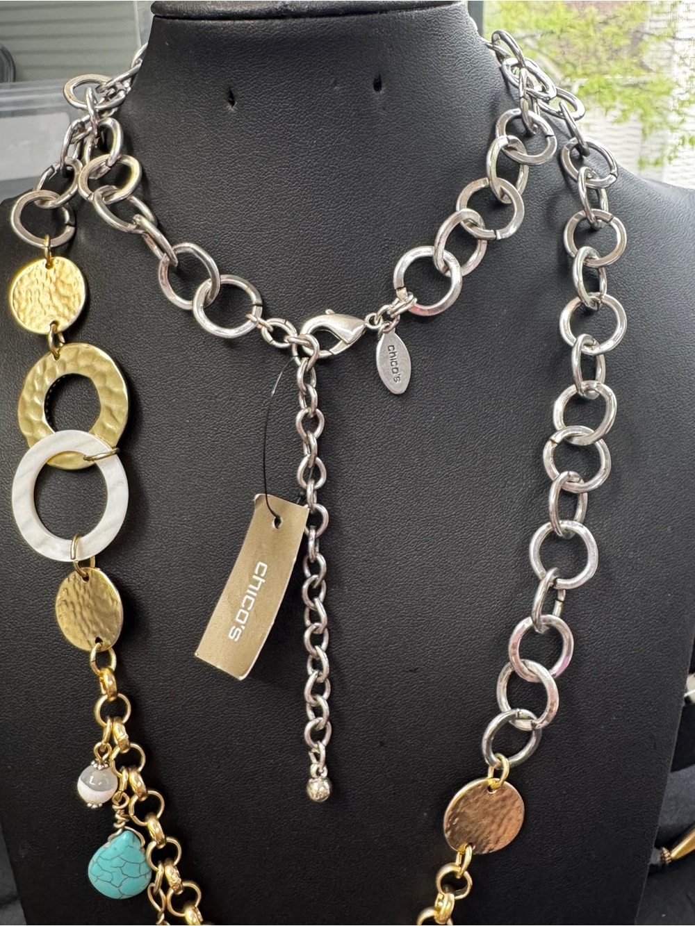 Chico's Mixed-Metal Gold & Silver Necklace with Turquoise Accents - Picture 2 of 3